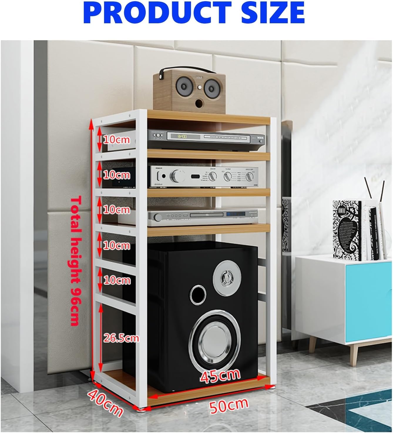 Media Stand 5 Tier Furniture Media Stand/Video Component Cabinet with Height Adjustable Wooden Shelf for Home/Office/Audio Video/DJ/Theatre