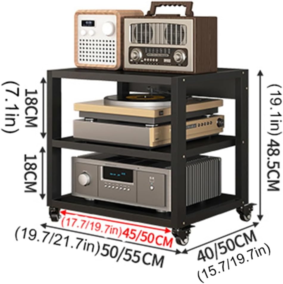 5 Tier Audio/Video Media Stand with Mobile Wheels - Multifunctional Component Cabinet for DVD