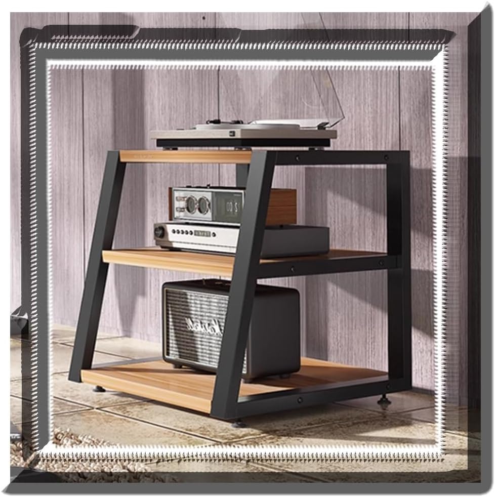 NILZA 3/4-Tier Audio Stand AV Media Rack CD Player Stand Media Storage Shelves Audio/Video Component Cabinet Multi-Function Open Storage Shelf for Amplifier/Receiver/Speakers(Walnut