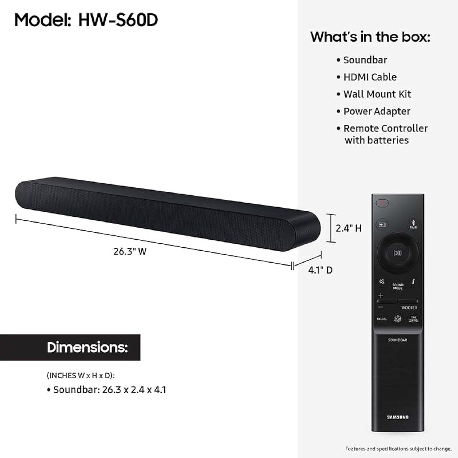 SAMSUNG S60D 5.0ch Soundbar w/Wireless Dolby Atmos Audio