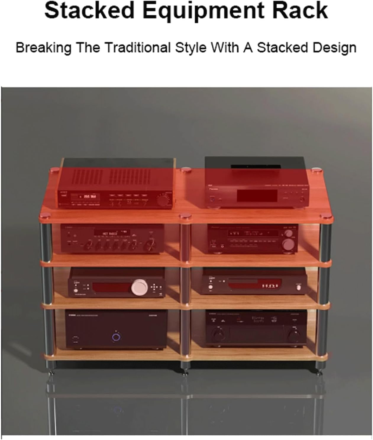 XMFBSY Medios Audio Rack AV Media Stand Modern Audio-Video Cabinet Stereo Component Rack HiFi Stand Wooden Game Console Equipment Shelf for CD Record Player Organizer(Black