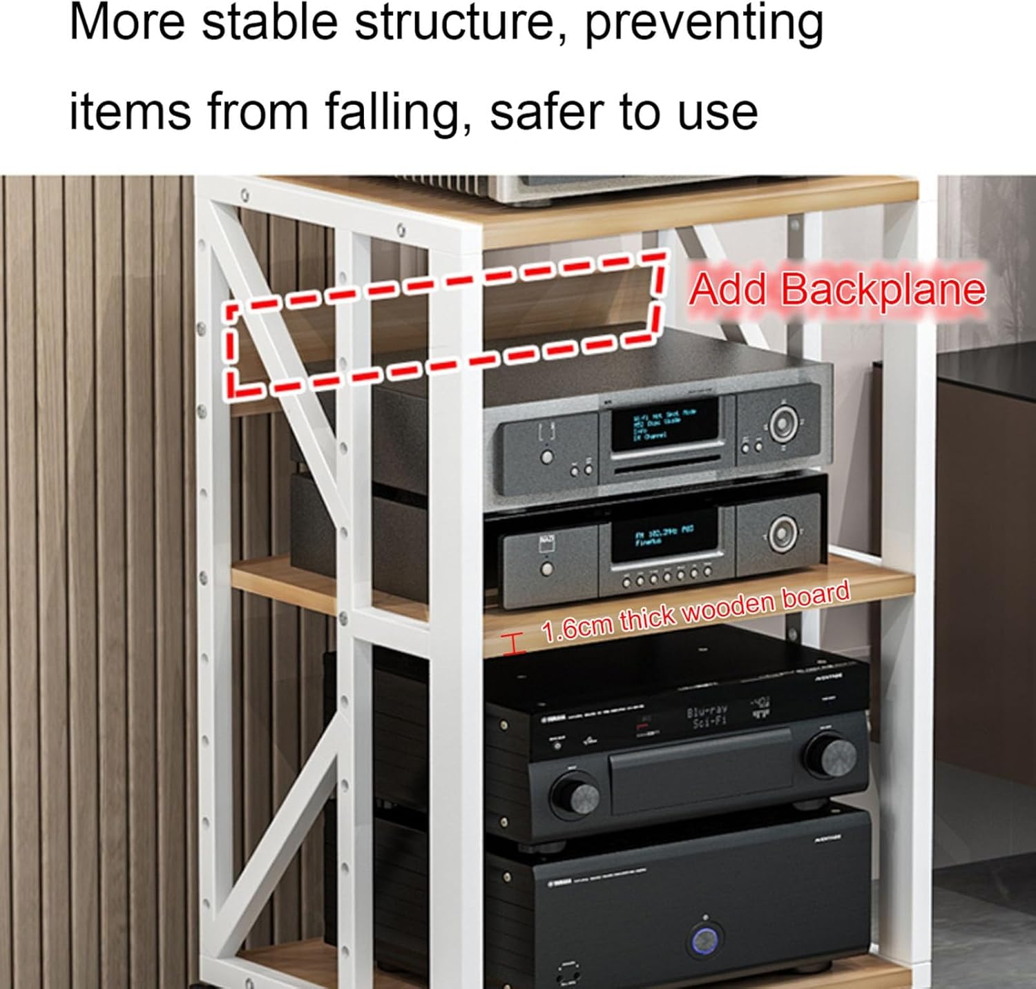 DLYZAYE 3-Tier AV Media Stand Wooden Corner Shelf Movable Audio/Video Component Cabinet Stereo Stand Audio Tower and Media Center with Wheels for Home/Office/DJ/Theater
