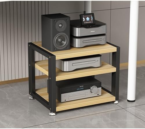 Desktop or Floor-Standing Audio Video Media Stand Entertainment Stereo Components Cabinet Audio Rack 3 Tier Home Office Multi-Function Open Storage Shelf with 3 Wooden Shelves Color : A