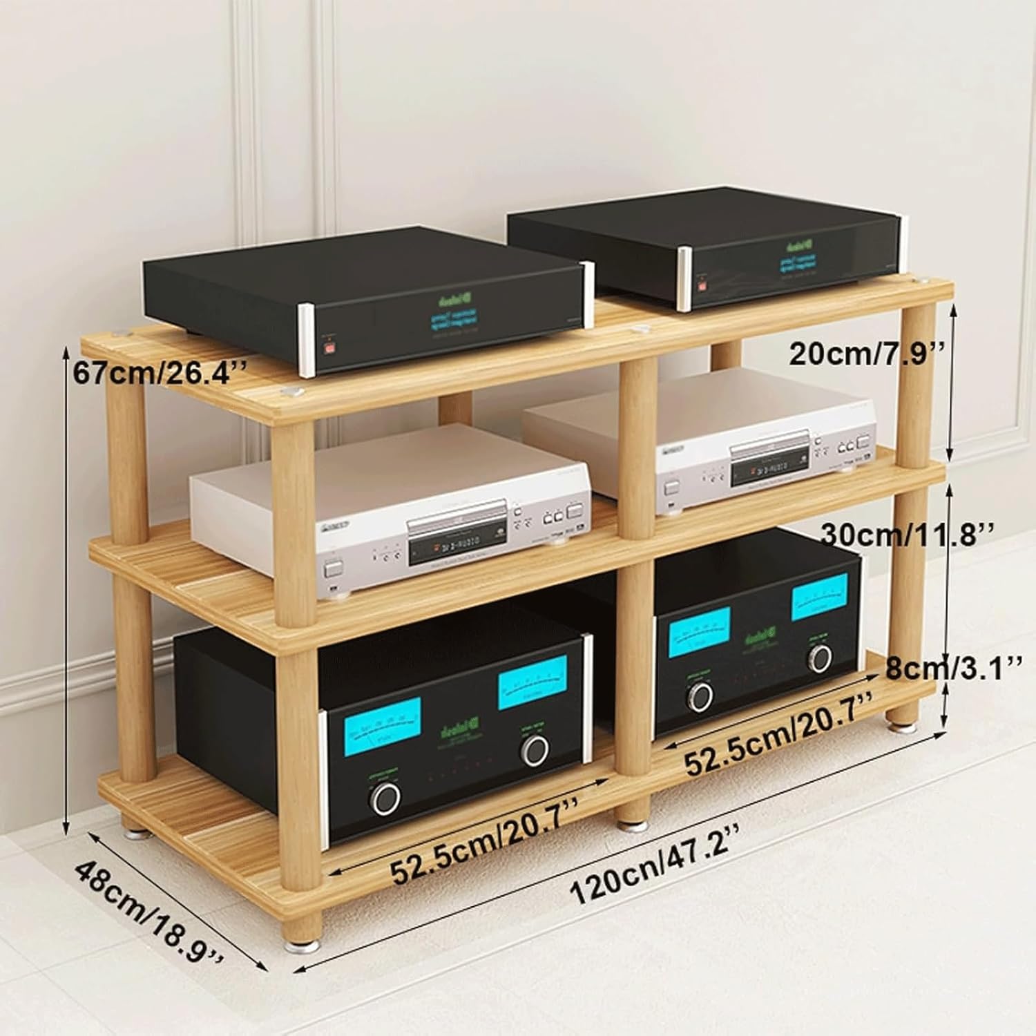 PZEOB Modern Audio Rack Stand Double Wide AV Media Stand for Home Stereo Component Cabinet Wooden Rack Audio Tower Audio Rack Shelf(Natural