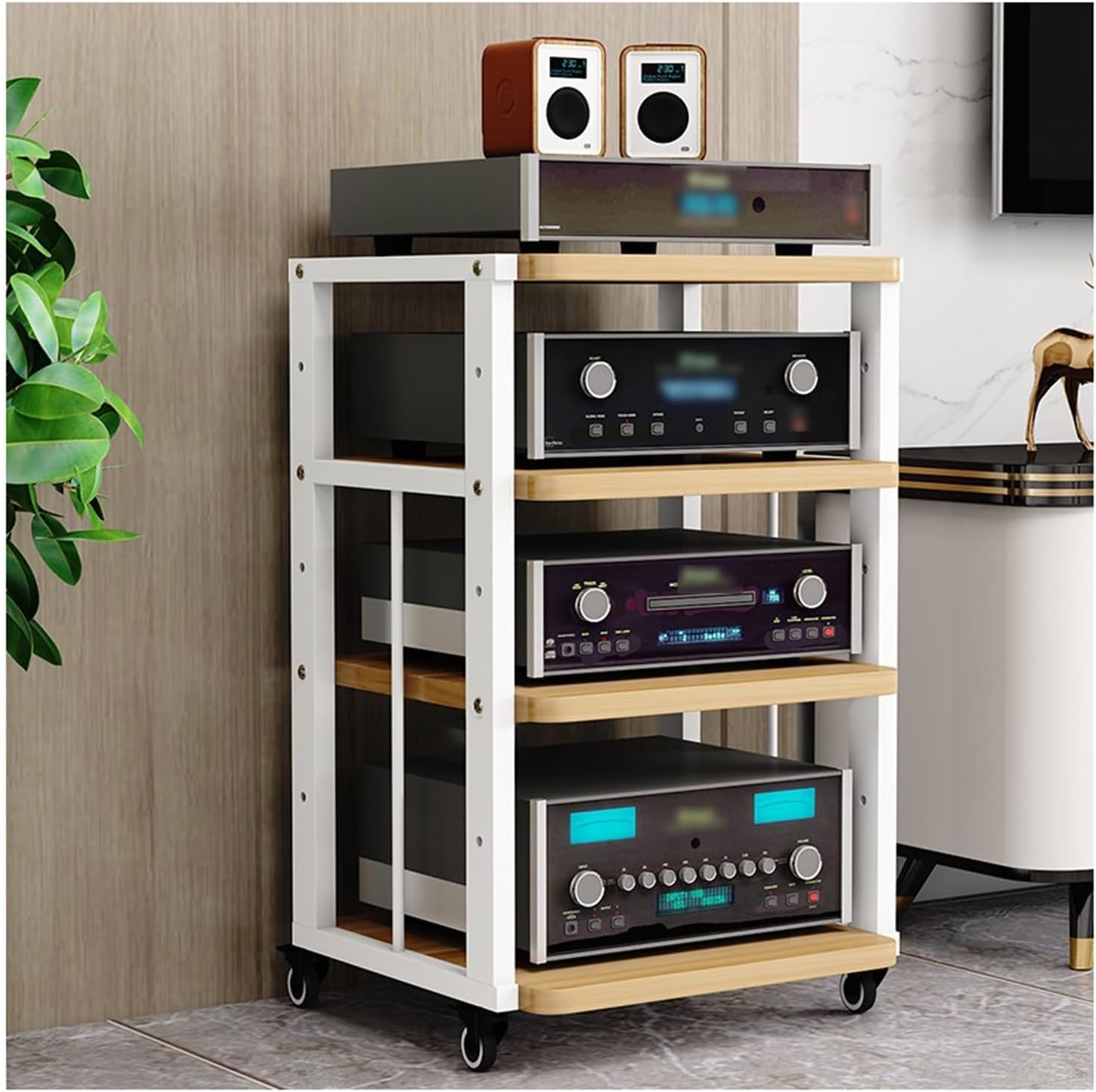 YLQFGUVWK 4 Tier Media Rack Audio AV Media Cabinet Stand Component Cabinet