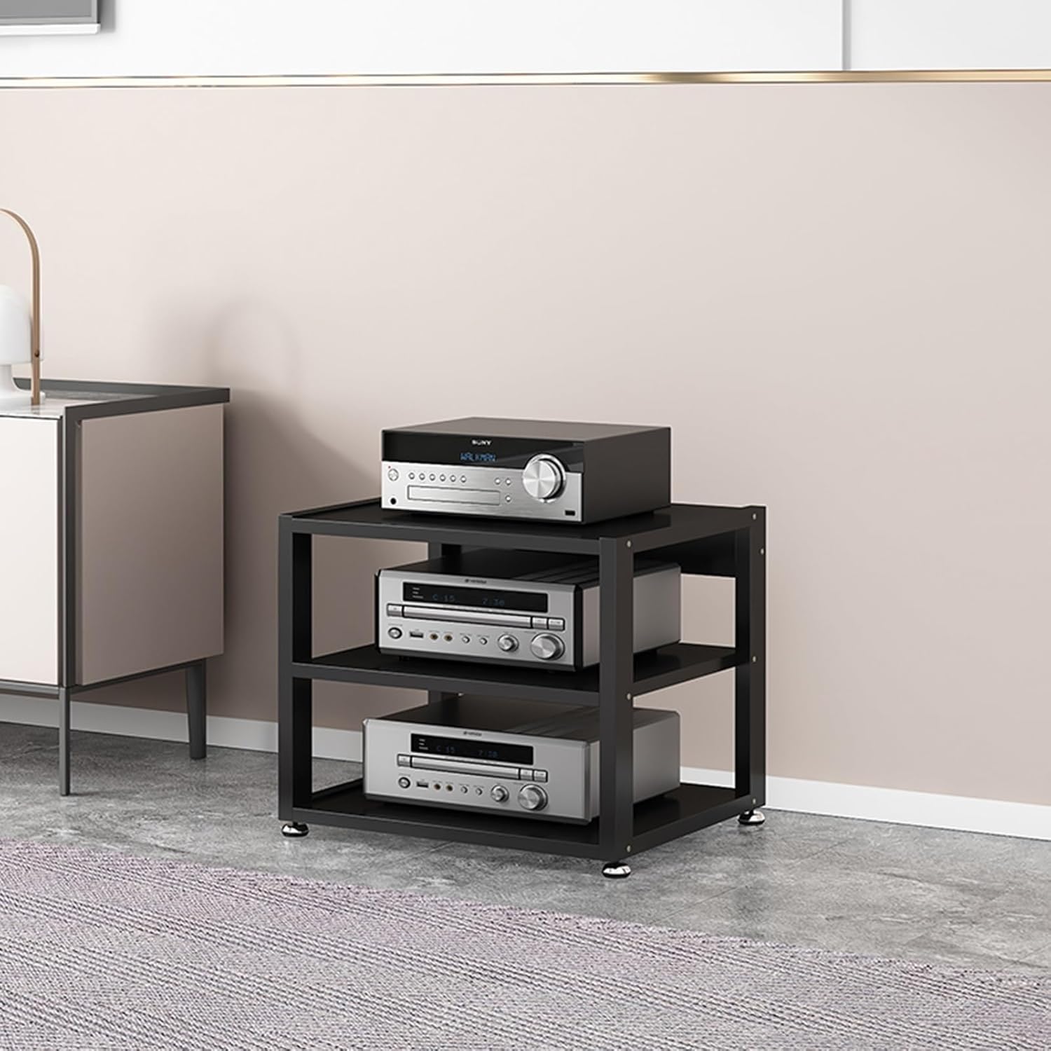 3/4/5-Tier Floor-Standing Audio Stand Wooden Corner Shelf Movable AV Media Player Stand Stereo Component Cabinet Multi-Function Open Storage Rack for Home/Office/Theater (Color : A