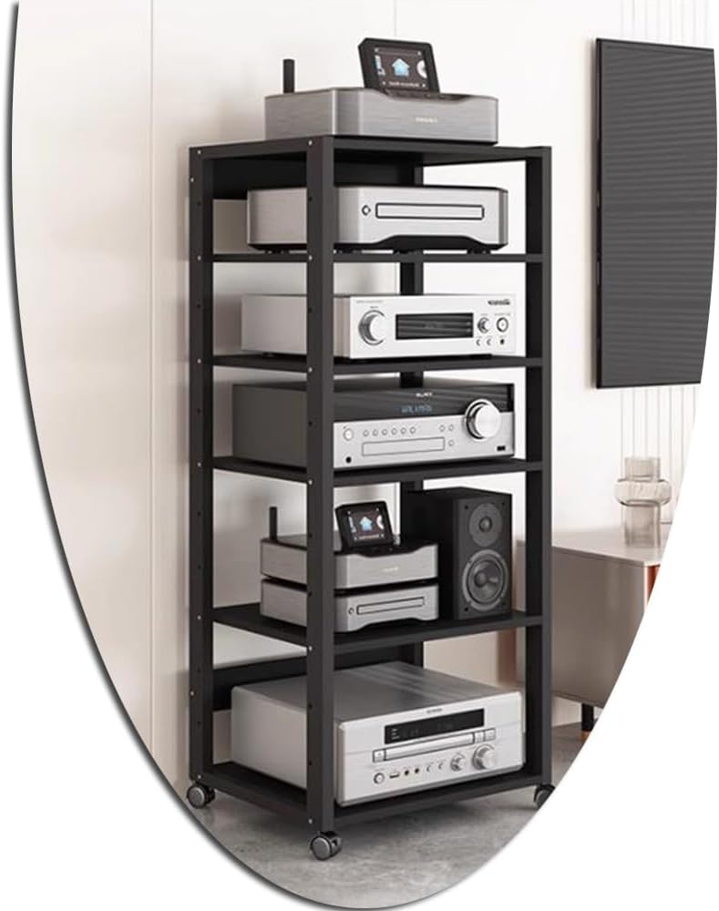 KGPGNYMYHA Audio Rack 2 3 4 5 Tier Media Player Stand AV Media Stand Floor-Standing AV Media Component Cabinet Height Adjustable Media Storage Cabinet(43.3in)