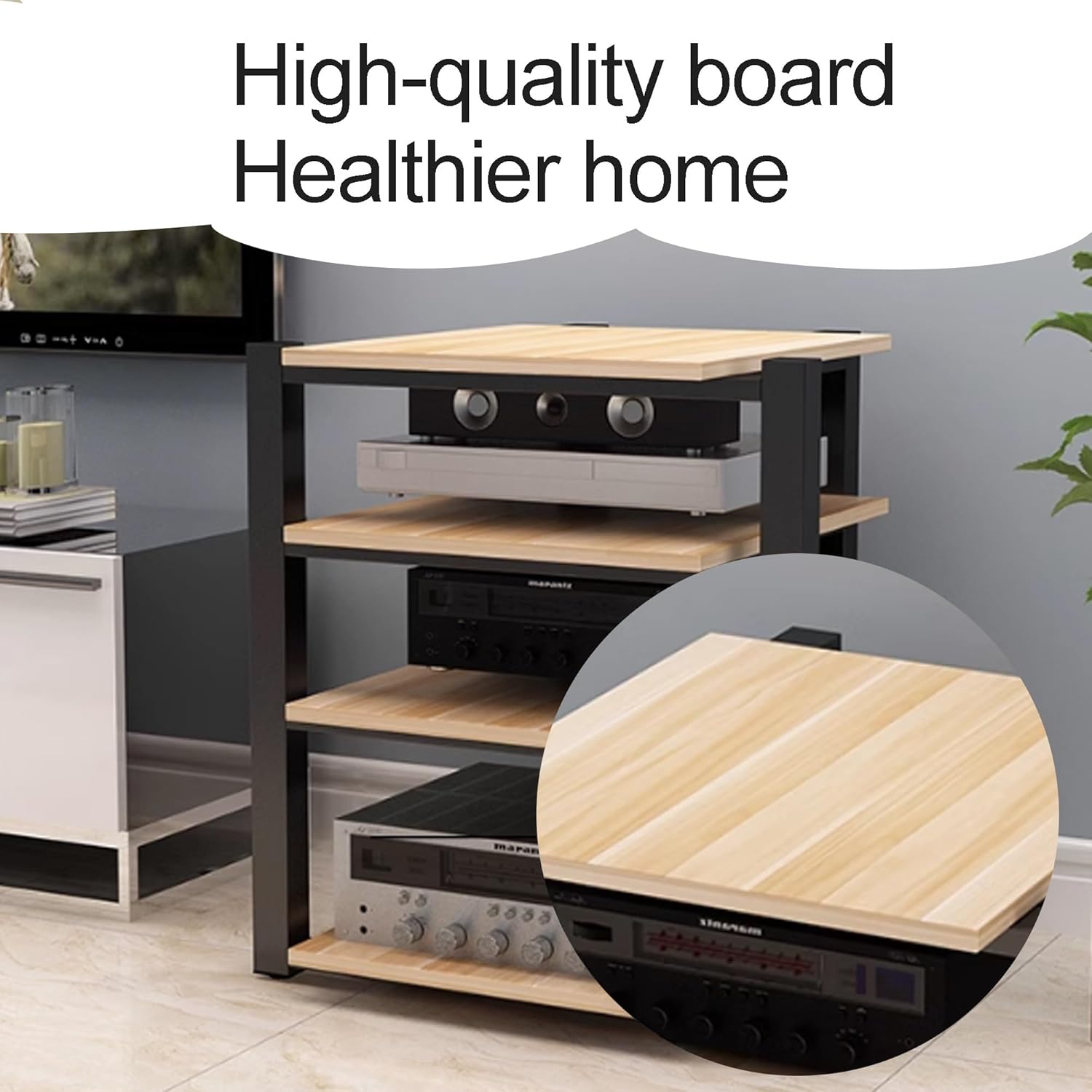 OVOGGPAN 2/3/4 Tier Audio Rack AV Media Stand audio-video shelving Media Audio Tower Cabinet for Entertainment Stereo Racks Component Storage and Collection Display(Black Walnut