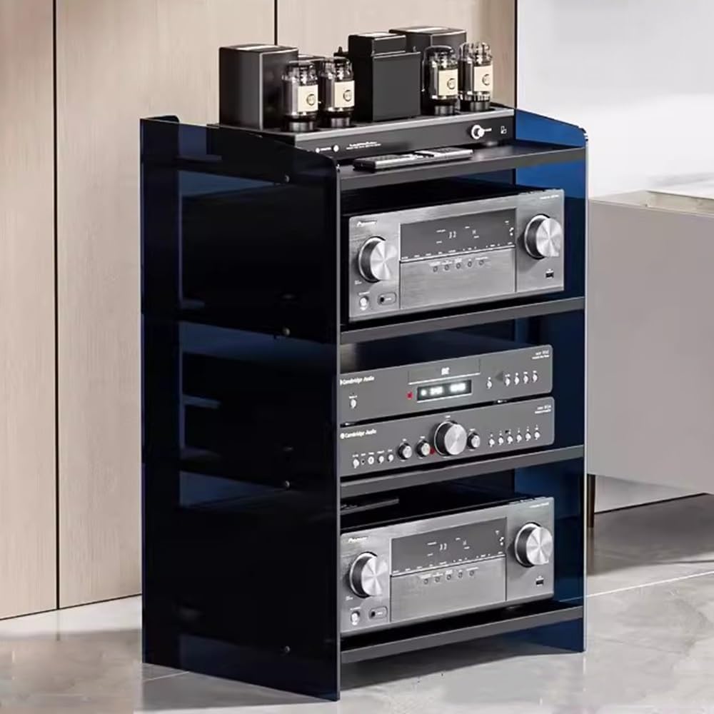 3/4-Tier Media Storage Cabinet with Adjustable Shelves Modern Audio/Video AV Stand for Record Players