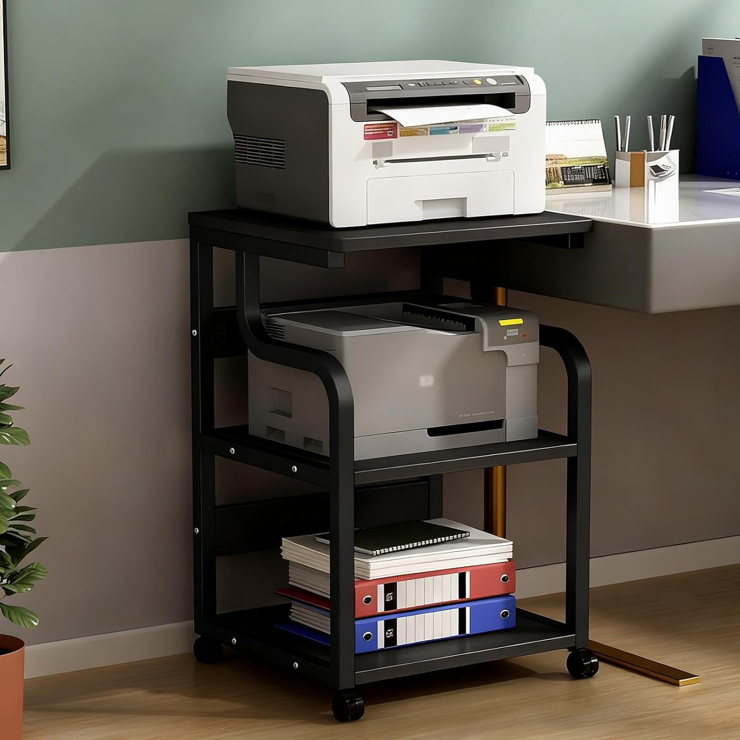 ZUGIATP 3-Tier AV Media Stand Modern Audio Video Media Stand Record Player Stand Stereo Racks with Wheels for Meeting Living Recording Room(E