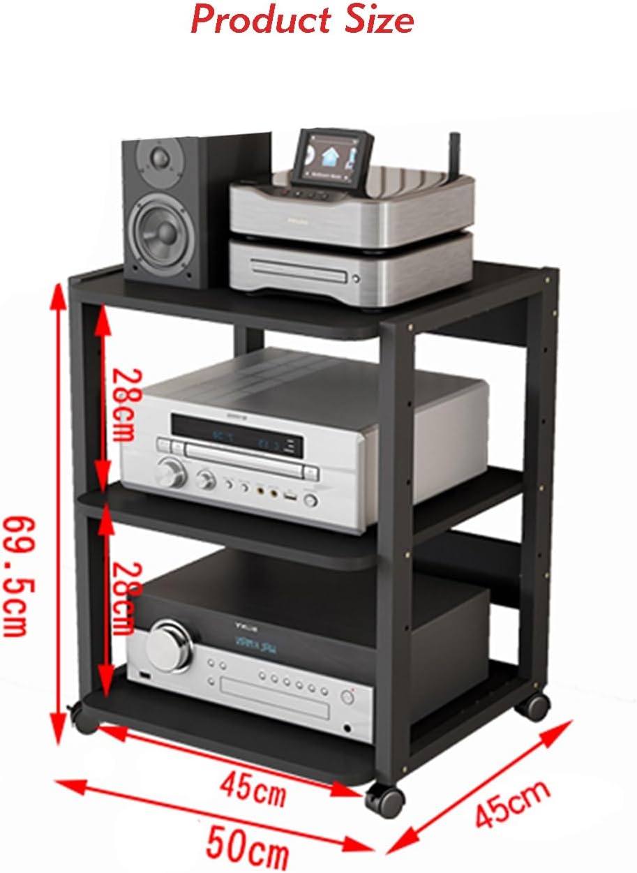 Media Stand 3 Tier AV Media Rack Wooden Corner Frame Component Cabinet Stereo Audio Rack Stand Tower Perfect for DVD Player with Height Adjustable Wooden Stand