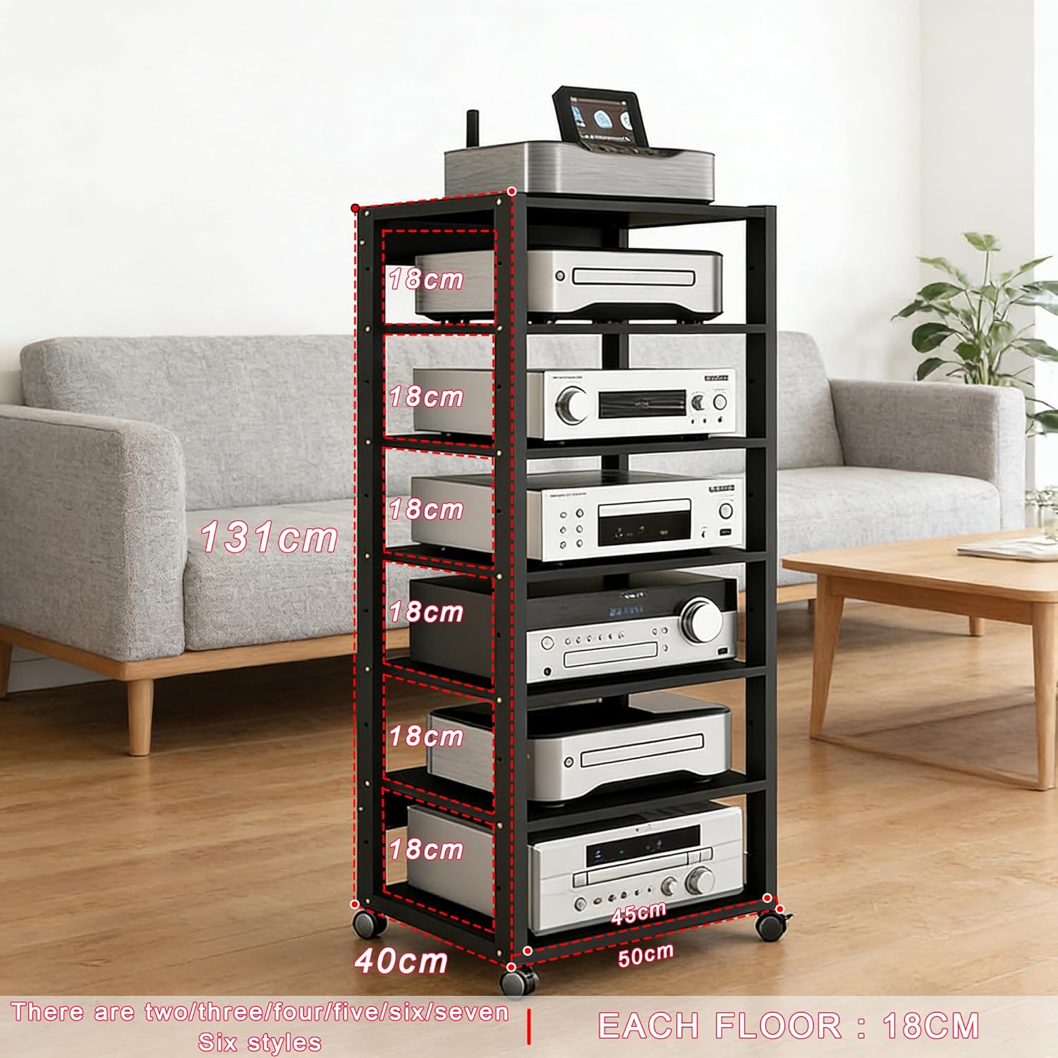 saun 7-Tier Audio Rack Tower