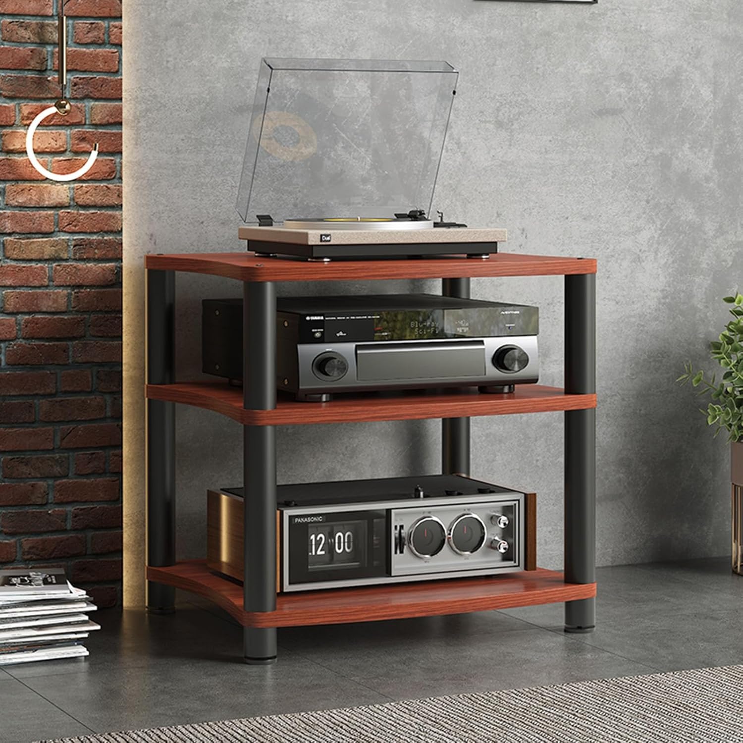 Media Stand 2/3/4-Tier Audio Rack Tower Floor-Standing AV Media Stand Corner Shelf Record Player Stand Stereo Component Cabinet with Wooden Shelves for Home/Office/Theater