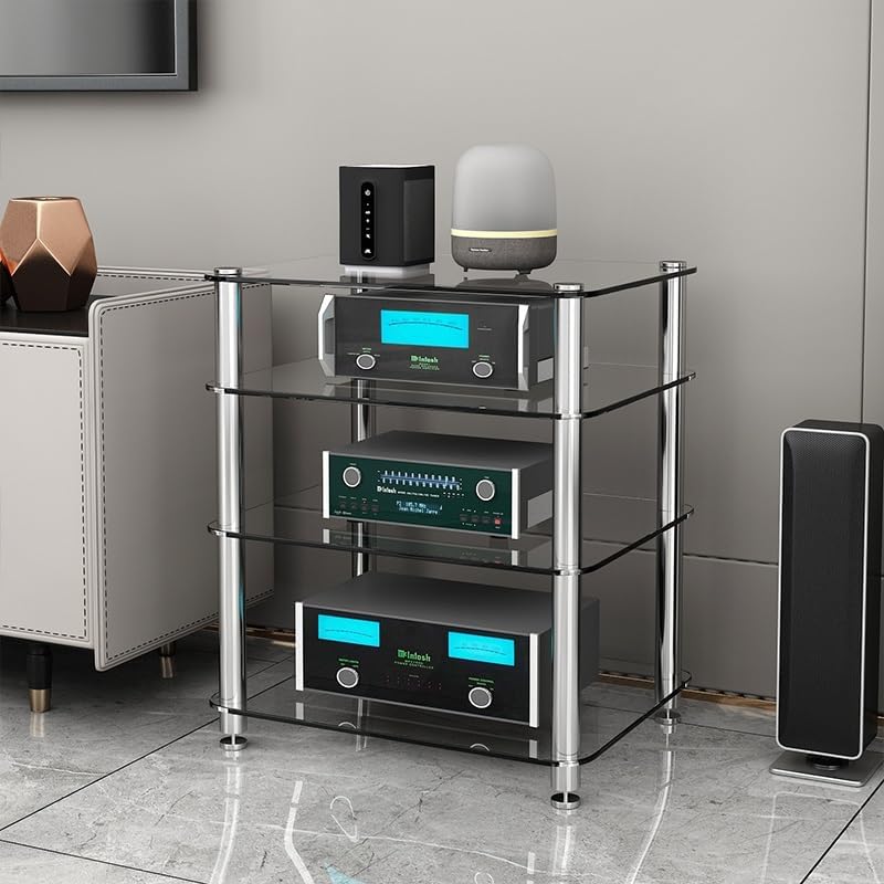 Diodceraic 1/2/3/4-Tier Stereo Rack AV Media Stand with Tempered Glass Shelves