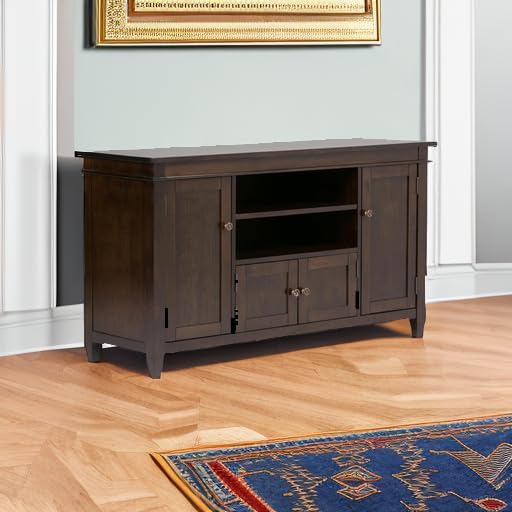 SIMPLIHOME Carlton TV Stand - 54 inch Wide Solid Wood Media Console in Dark Tobacco Brown