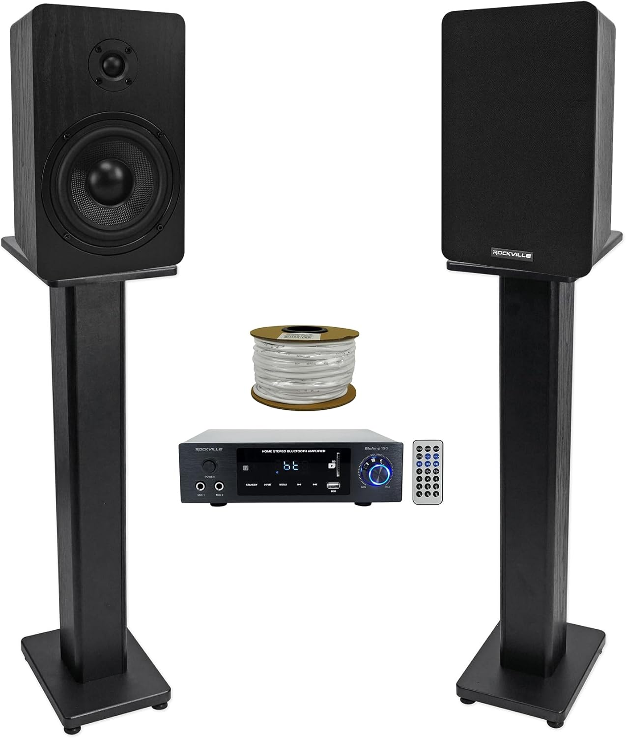 Rockville BLUAMP-150 Bundle: Bluetooth Home Stereo Amplifier
