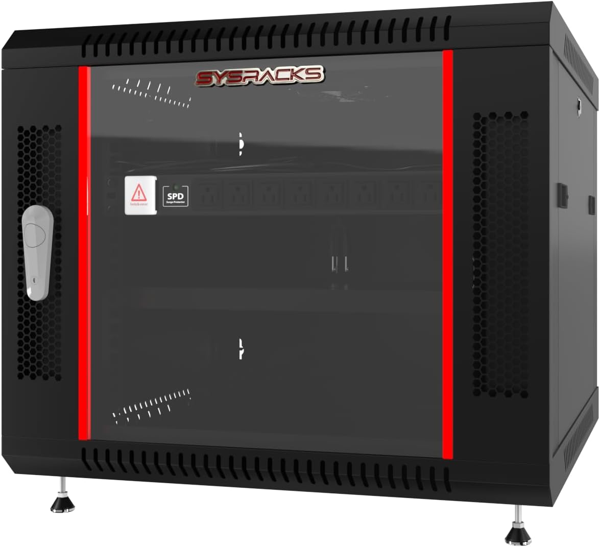 Sysracks 9U Networking Cabinet 24-inch Depth Server Rack Locking Network Enclosure with Fan