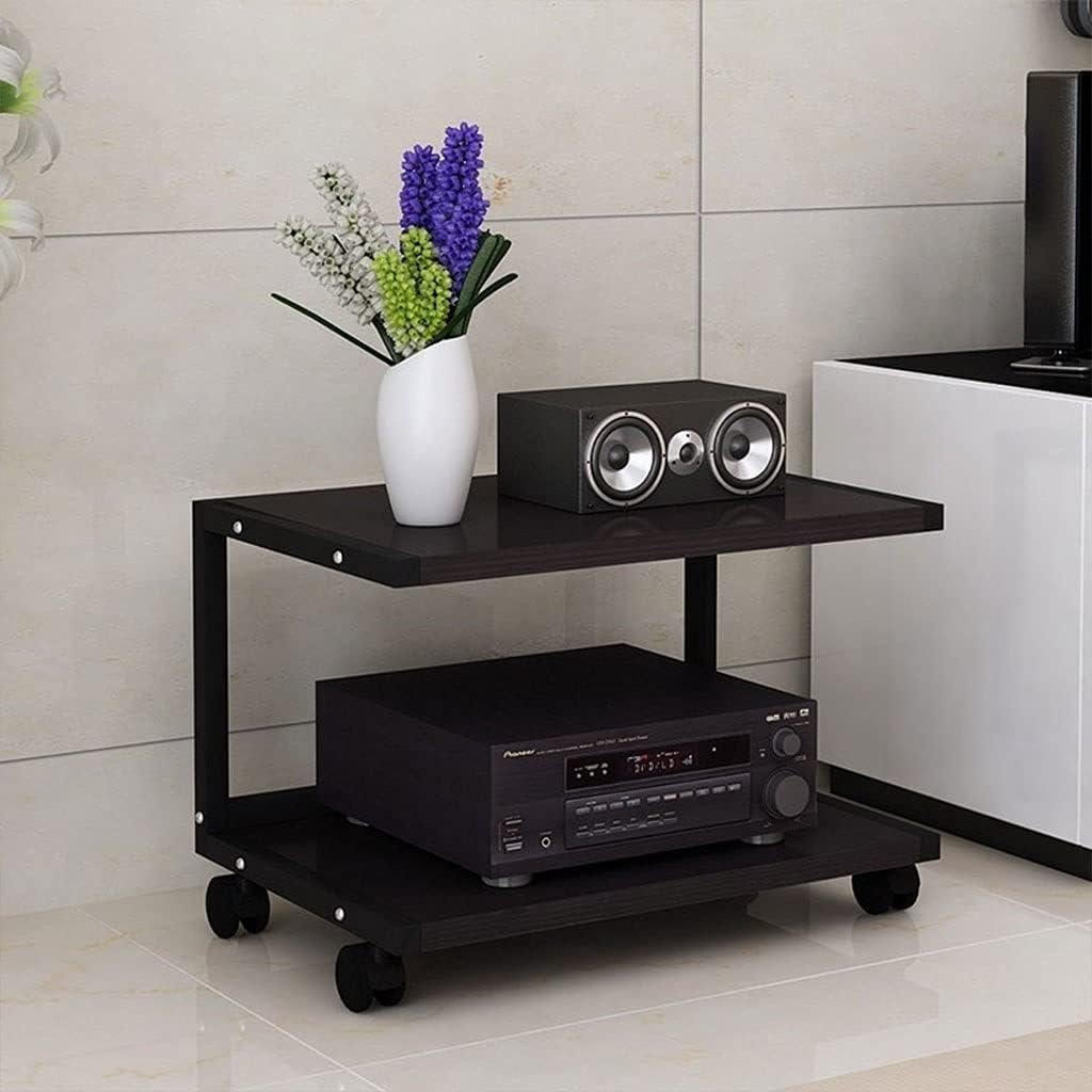 Entertainment Center Shelves Audio Bracket Speaker Cabinet with Pulley Floor Audio Bracket Media Equipment Rack Speaker Bracket Shelf Bookshelf 2 Layers Suitable for DVD players