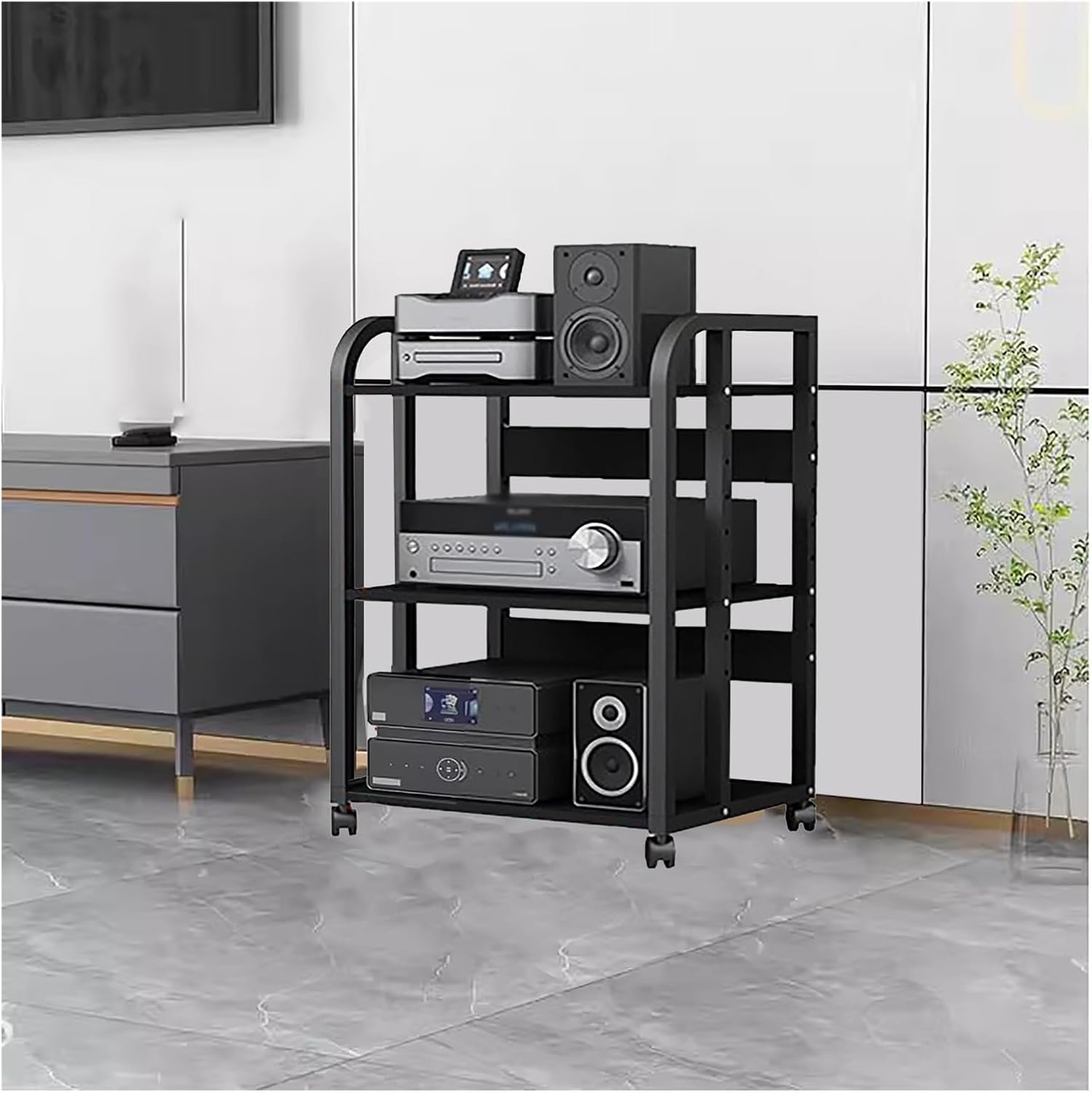 HDYZJQ 2 3 4 5 Tier Audio Equipment Rack Cabinet for Headphones Monitors Recording Video Game/DVD Shelf Stand Storage Shelf - Record Player Console Cabinet Vintage(3 Tier-H79cm)