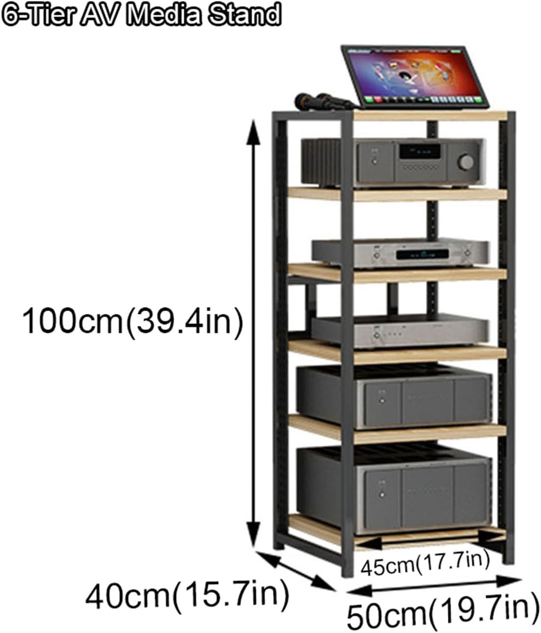 Home Theatre HiFi Amplifier Rack Media Stand Audio/Video Component Cabinet Corner Audio Tower 6 Tier Floor-Standing Storage Shelf with Height Adjustable Wooden Shelves - 4 Colors (Color : C)