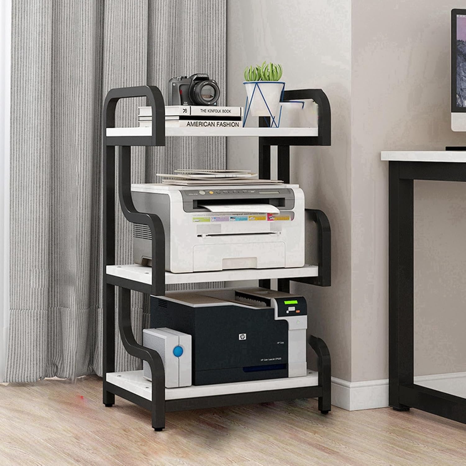 BAYTEWJX Floor-Standing Audio Rack Media Stand Stereo Cabinet Video Media Stand Audio Rack with Shelf Audio Rack 3-Tier AV Media Stand DVD Display Cabinet for Living Gaming Recording Room.(White)