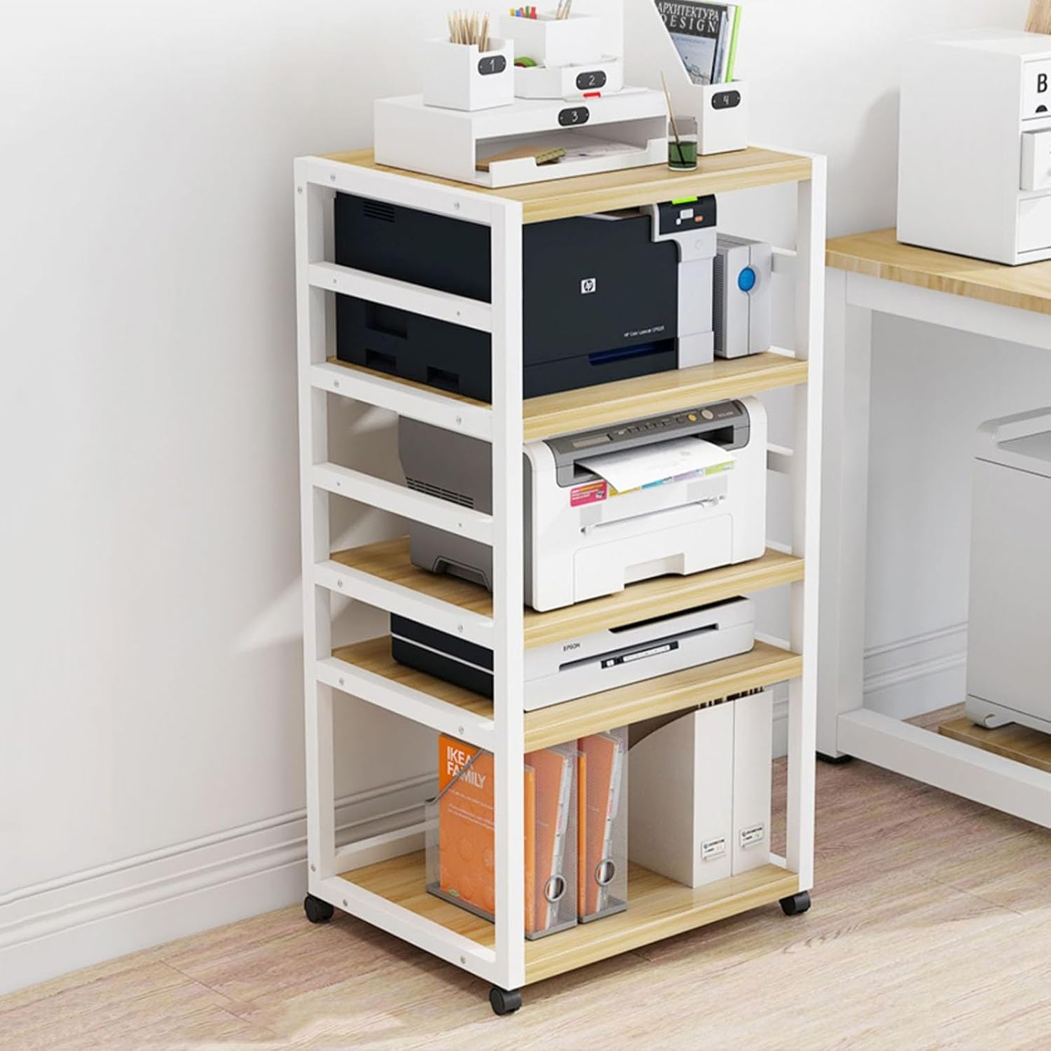 5-Tier AV Media Stand Movable DVD CD Player Stand Audio/Video Component Cabinet Stereo Rack Audio Tower with Height Adjustable Wooden Shelf for Home/Office/DJ/Theater(Size:A)