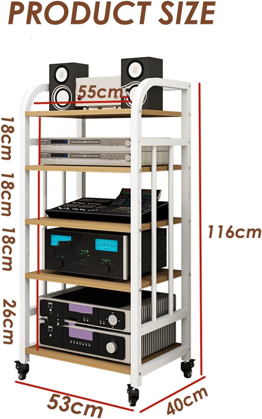 YLQFGUVWK 5-Tier Removable Media Stand Audio/Video Stand CD Player Stand Stereo Component Storage Cabinet with Height Adjustable Wooden Shelf for Home/Office/Theater(Style 2)