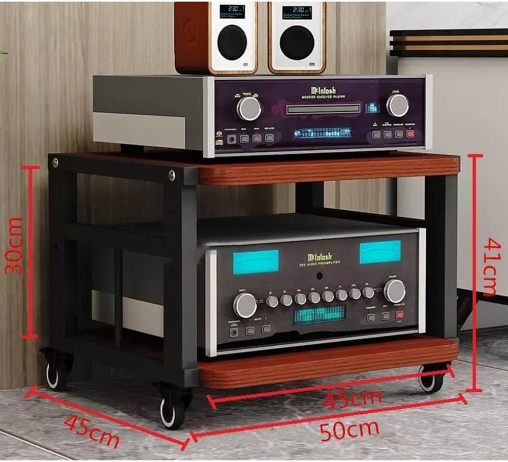 NILZA Audio/Video Storage Shelf Media Stand with Brake Wheel Audio Tower Audio Rack Adjustable Shelves Corner Audio Component Cabinet for Entertainment Components(White+Walnut