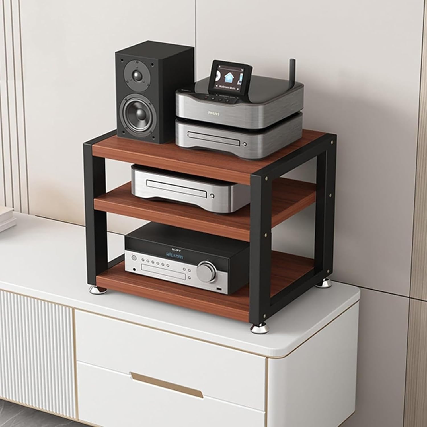 XingLi 3/4 Tier Audio Stand AV Media Stand Component Cabinet Stereo Rack Multi-Function Open Storage Shelf for Gaming