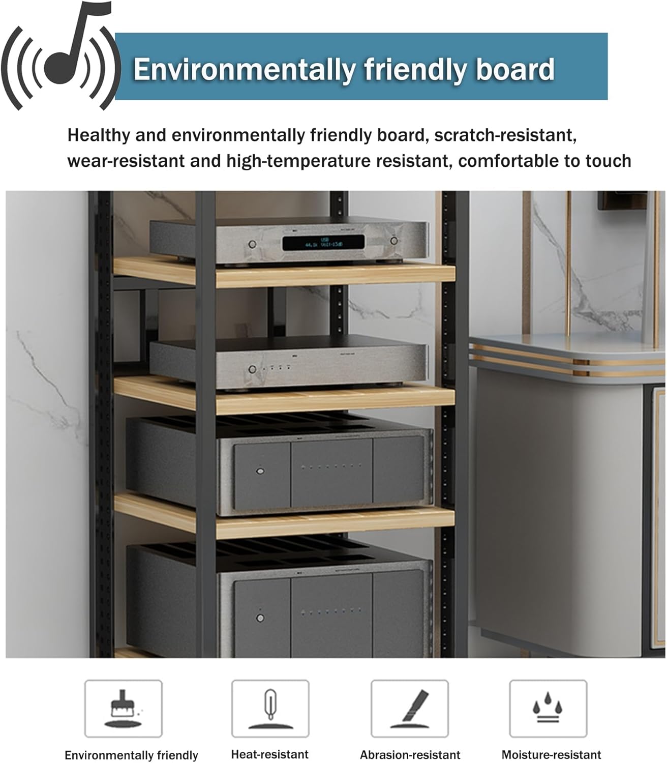 Audio-video Shelving AV Media Stand with Wheel Hifi Rack Stereo Cabinet Game Console Shelf 3/4/5/6-Tier DVD Holder Stand Tower with Adjustable Shelves Corner Stands for Living Room(Walnut