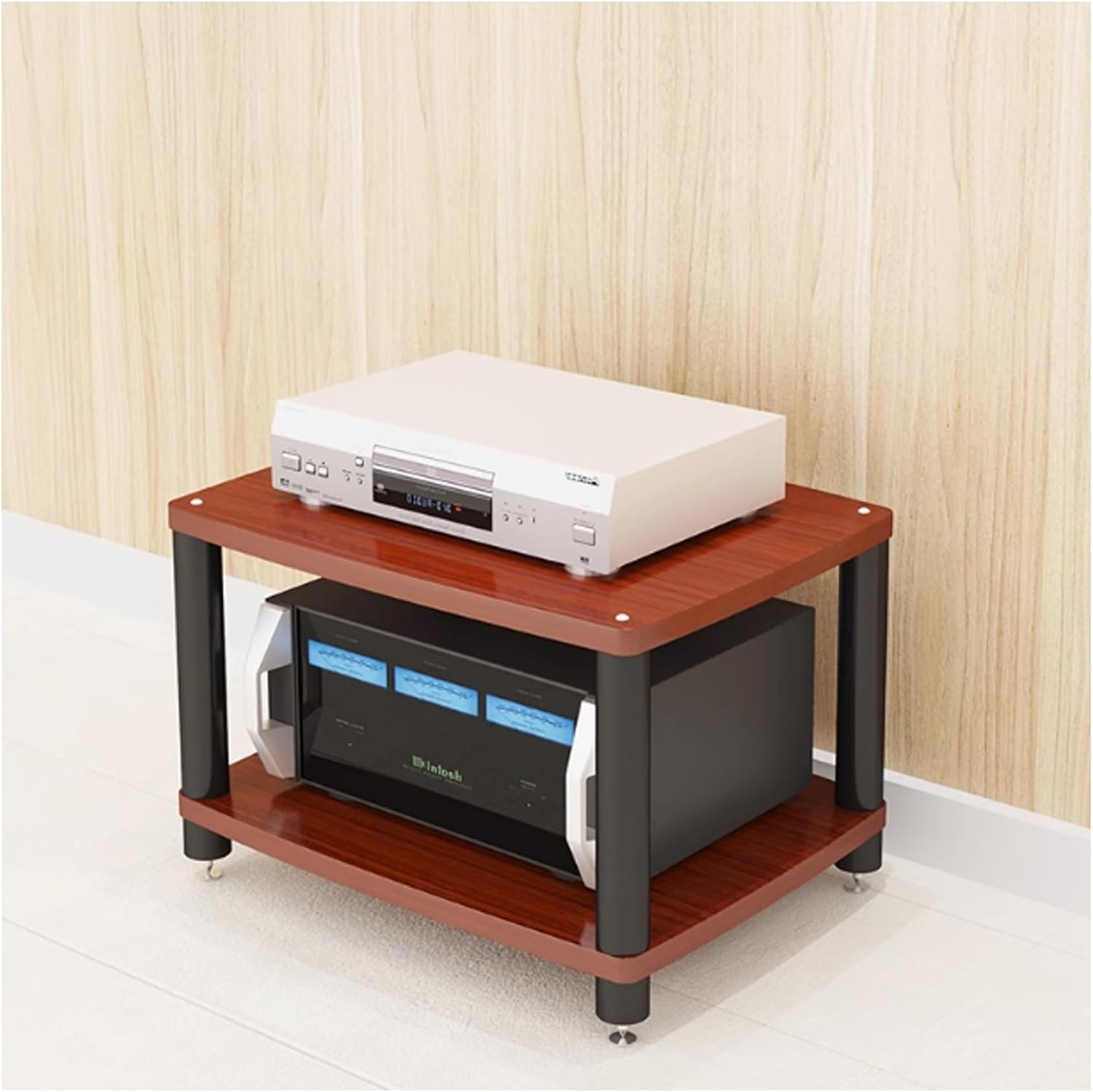 OVOGGPAN Audio-Video Media Stand Gaming TV Stand and Stereo Rack Audio Tower Record Player Stand Table Small Entertainment Center for Living Room Av Stand(Red Walnut