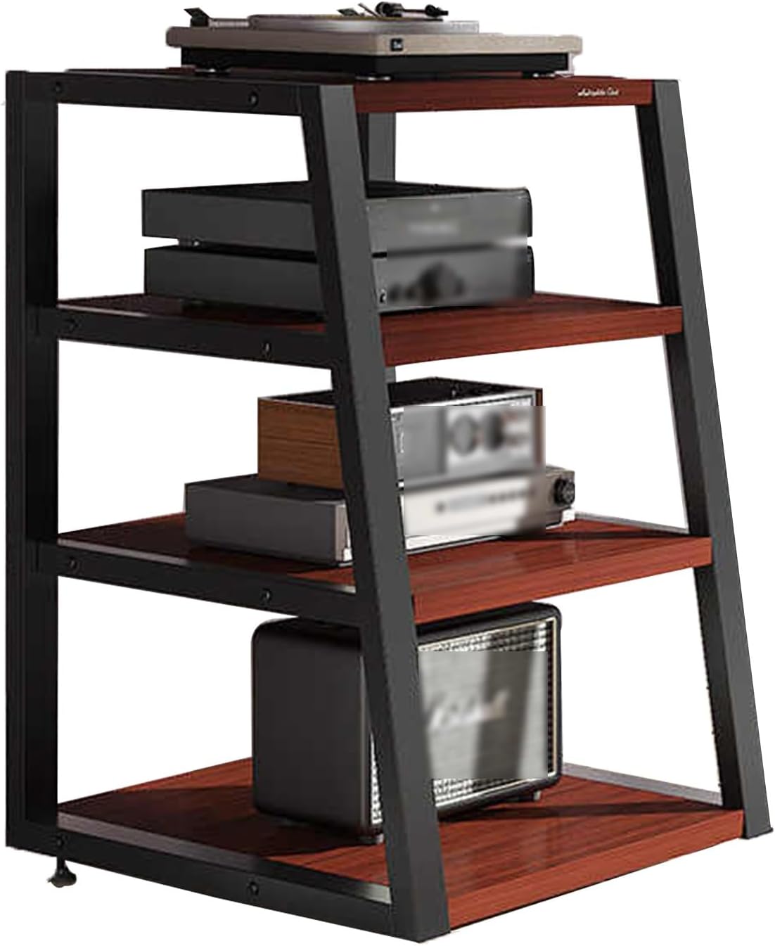4 Tier Av Media Stand with Shelf Height Adjustable Component Cabinets