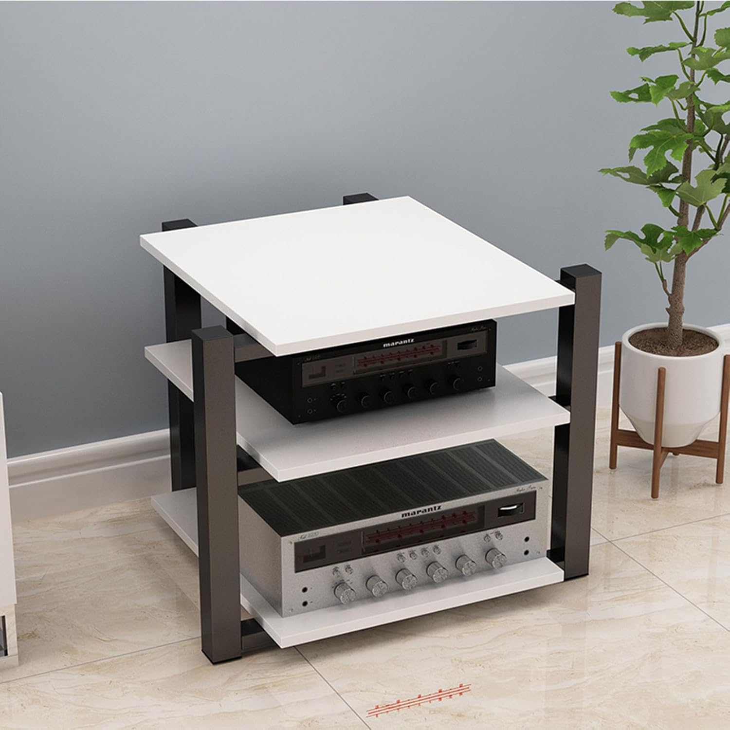 DLYZAYE 3/4-Tier Media Stand Modern AV Component Cabinet CD Player Stand Corner Audio Rack Tower Wooden Stereo Equipment Storage Cabinet for Home/Office/Theater