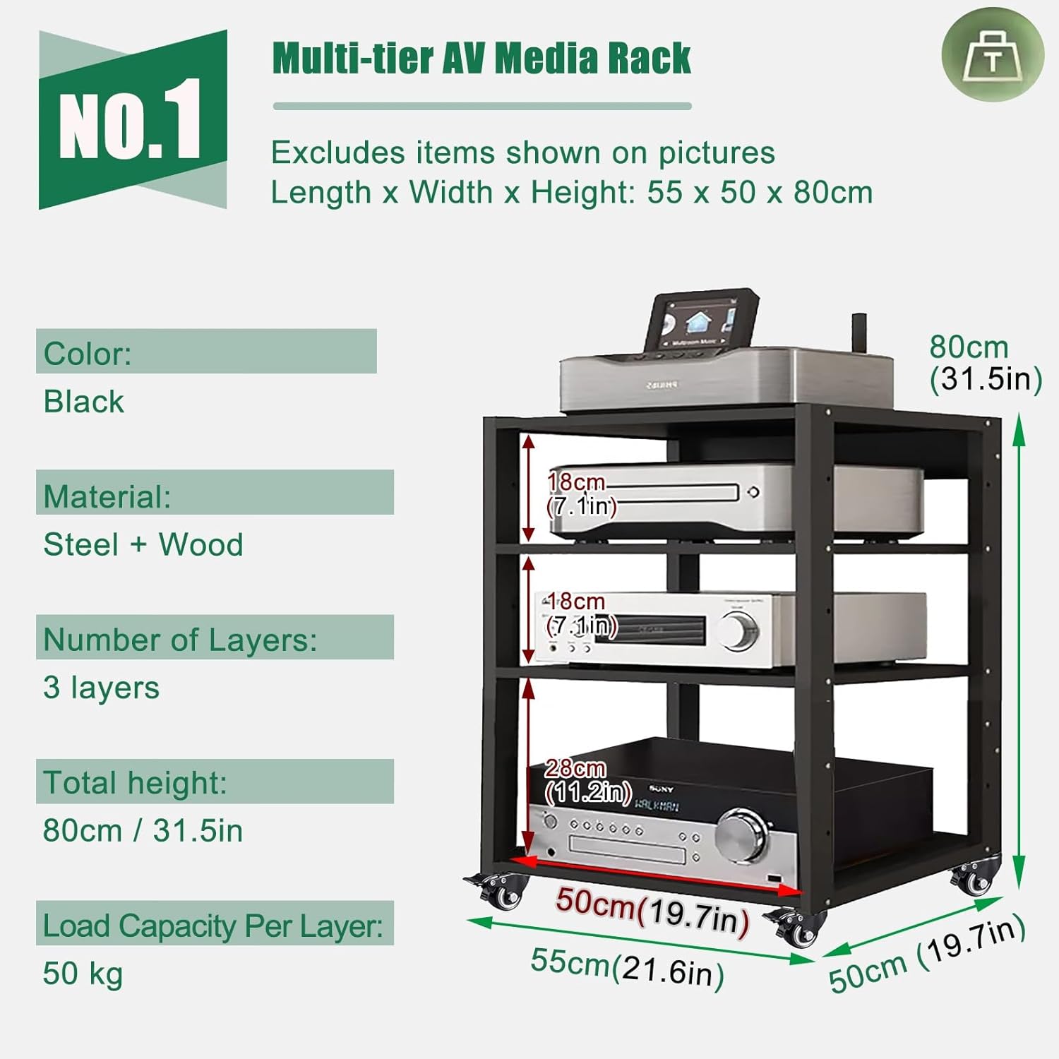 HDYZJQ Rolling Media Cart with Locking Wheels