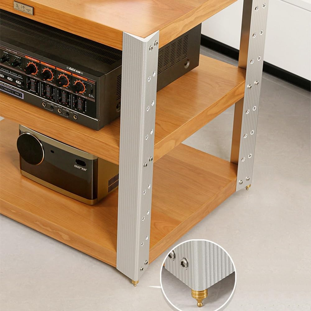 KGPGNYMYHA Wooden Stereo Cabinet AV Media Stand Stereo Rack TV Stand With Adjustable Shelves Rack Audio Tower For Recording Room Office Home Theater(Natural