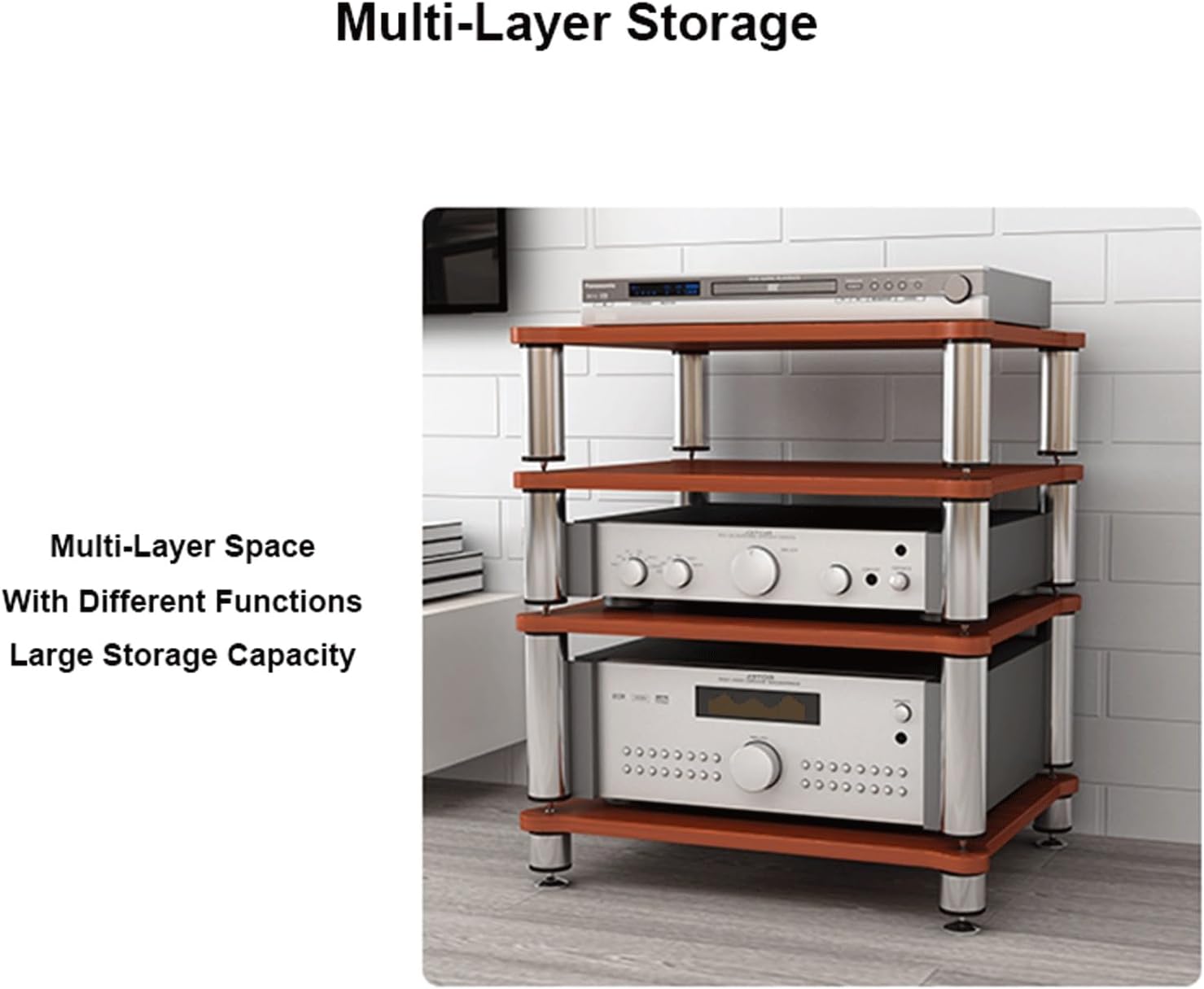 XMFBSY Medios HiFi Rack AV Media Stand Stereo Component Cabinet Wood Shelf Rack Audio Tower Modern Record Player Media Console Stand for Home Office Theater Organizer(Black