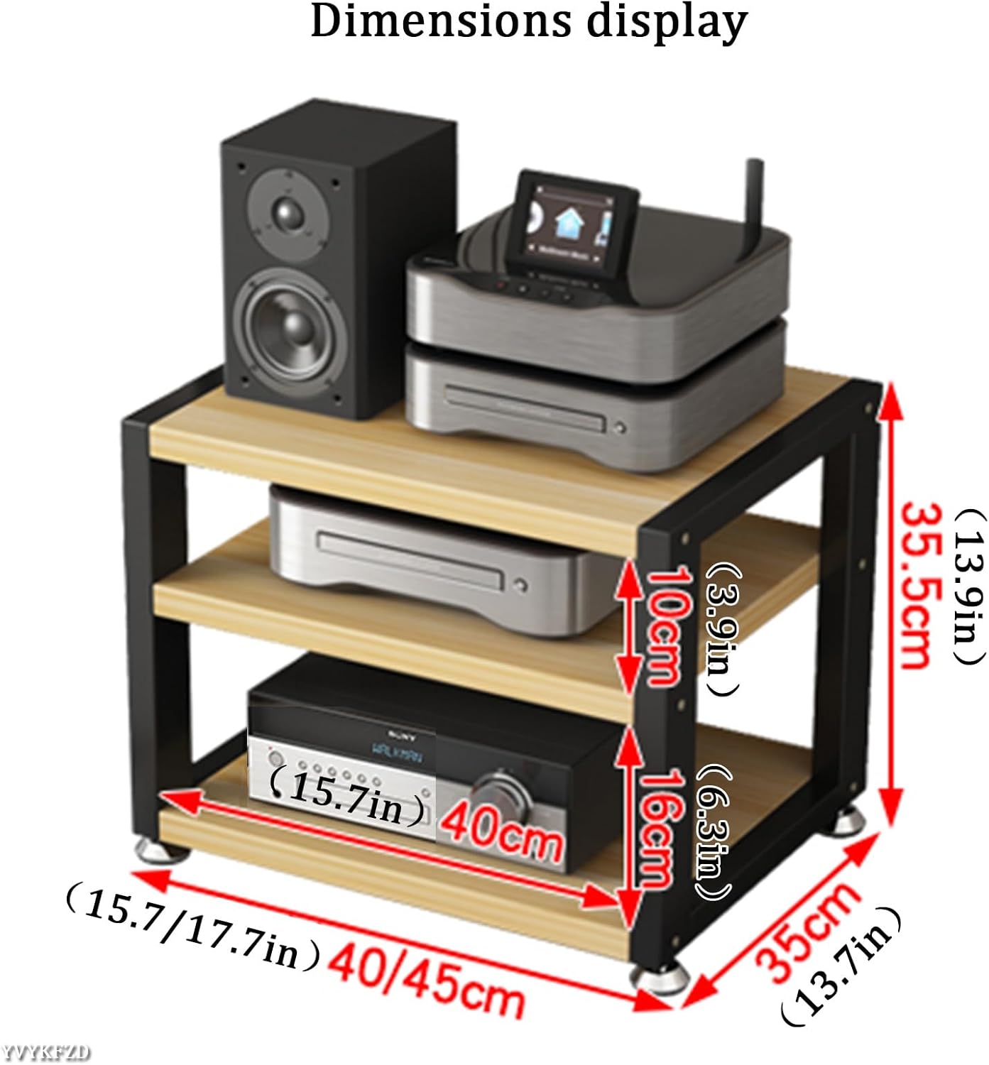 UYCVT Multi Function Stereo Cabinet for Home/Office/Theater 3 Tier Media Stand Open Audio Rack Component Cabinet-Teak-3 tiers-w45cm/17.7