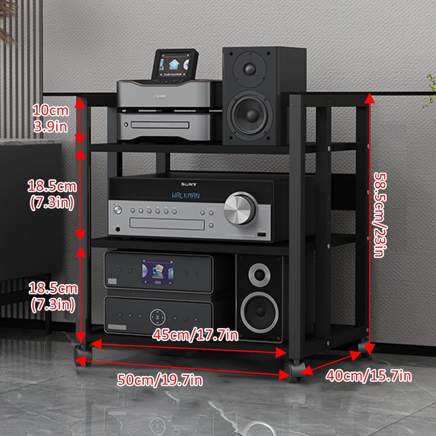 Media Storage Cabinet Stereo Cabinet Small Media Console 4-Tier AV Media Stand Corner Shelf Stereo Audio Rack Stand Tower Corner TV Entertainment Center for Living Gaming Recording Room(50x40x58.6cm/1