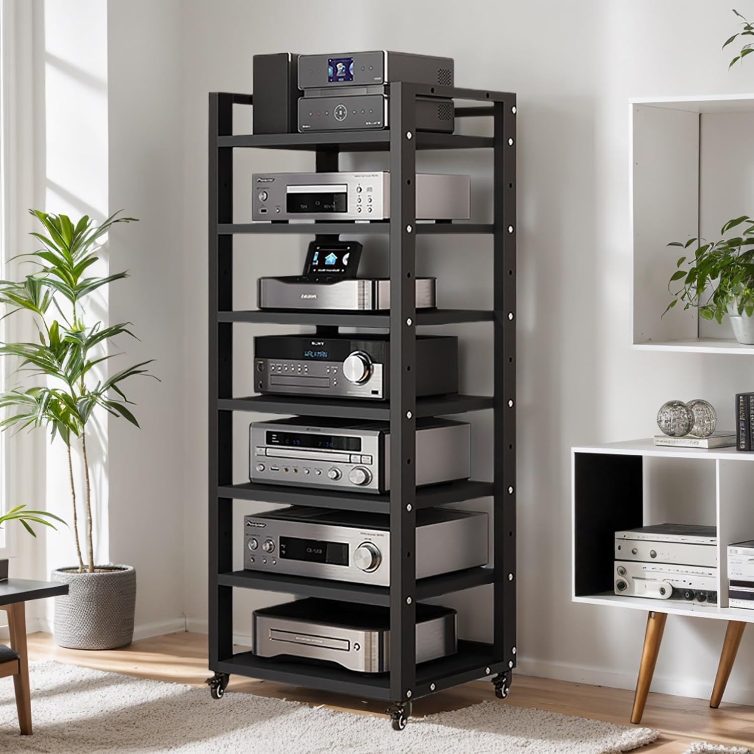 7-Tier Heavy Duty Audio Rack - HiFi Amplifier and AV Equipment Cabinet Display Stand