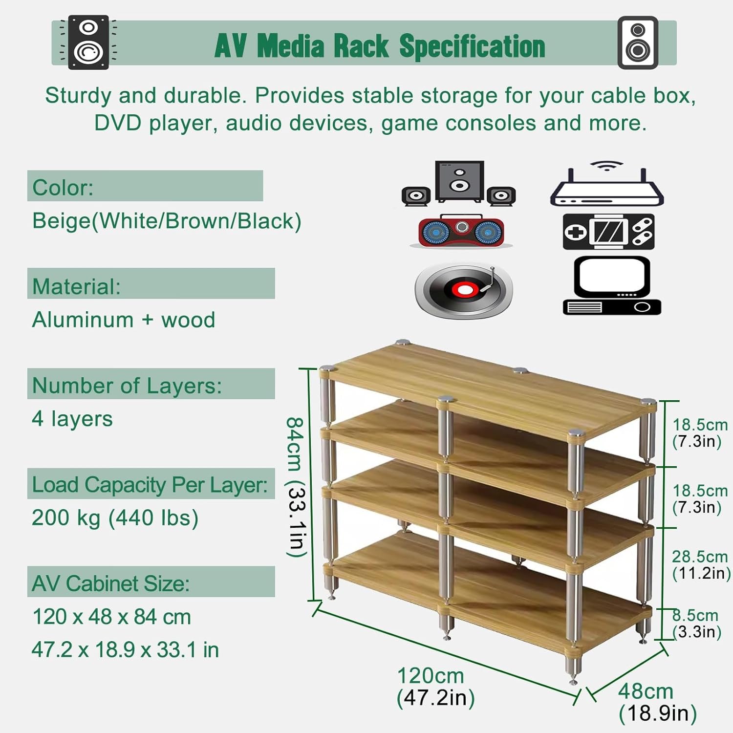 HDYZJQ Heavy Duty 4-Tier Audio Rack/Stereo Shelf Tower
