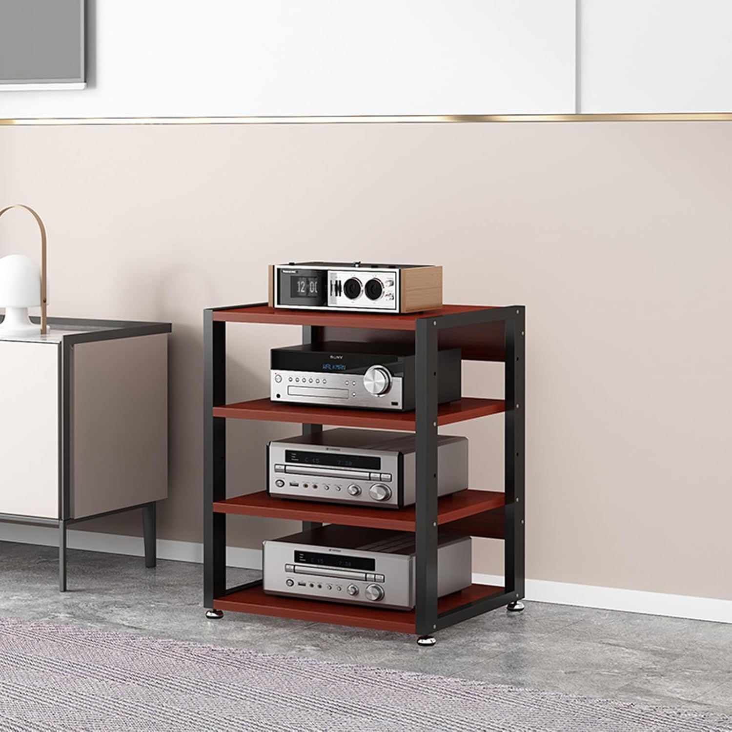 UYCVT Movable Media Stand Av Media Stand Cabinet Floor-Standing Audio Rack Cd Player Stand Home Corner Tv Stand Stereo Components Cabinet-B-4 Tier-55X40X69.5CM