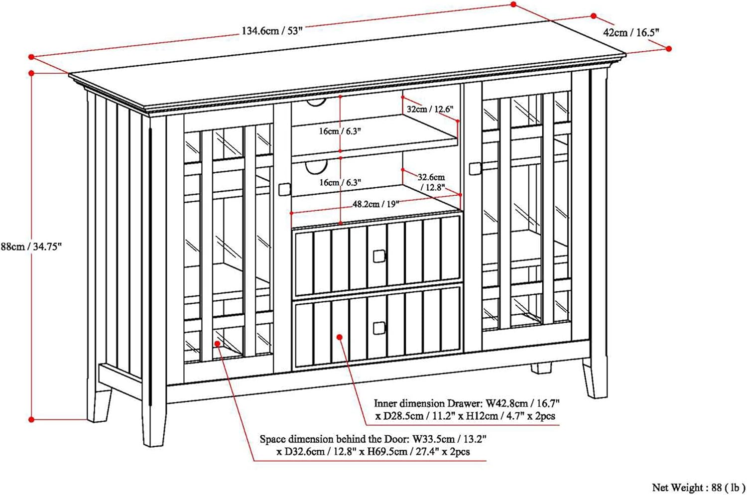 SIMPLIHOME Bedford SOLID WOOD 53 Inch Wide Transitional TV Media Stand in Dark Tobacco Brown for TVs up to 60 Inches