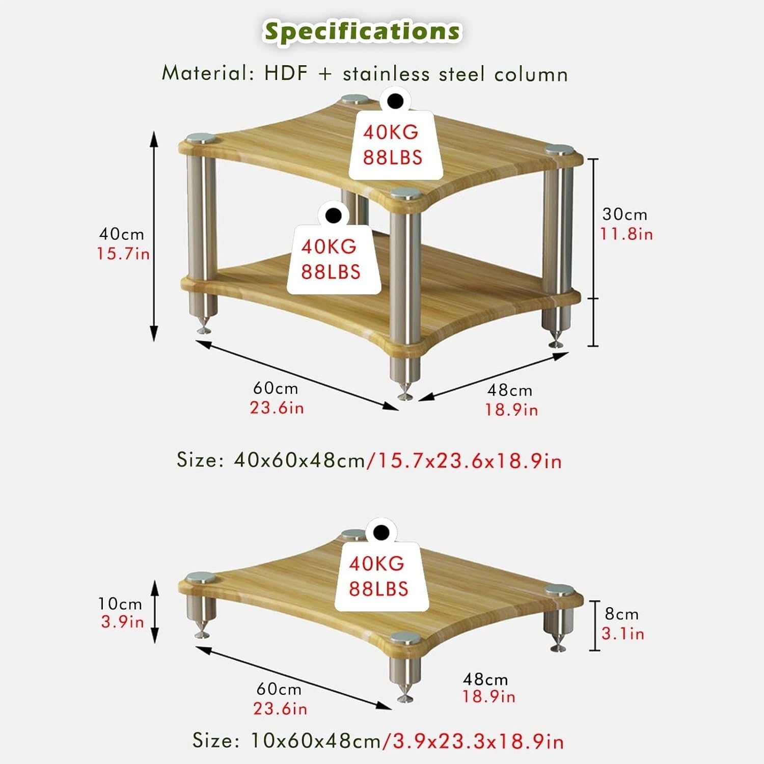 HiFi Audio Rack Stainless Steel Media Stand - 4 Layer Stereo Components Cabinet for DVD Player Game Console TV Box WiFi Router Amplifier Stand