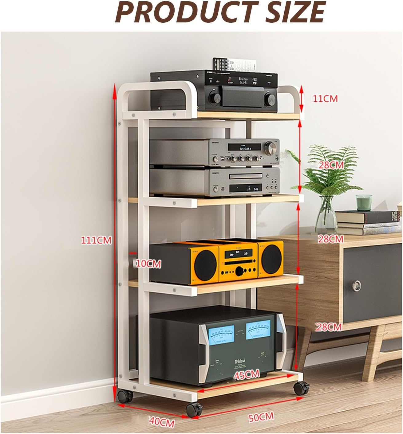 YLQFGUVWK 4-Tier AV Media Stand Corner Rack Wooden Corner Rack Component Cabinet Stereo Rack Sound Tower for Home/Office/DJ/Theatre (Color : Color 3