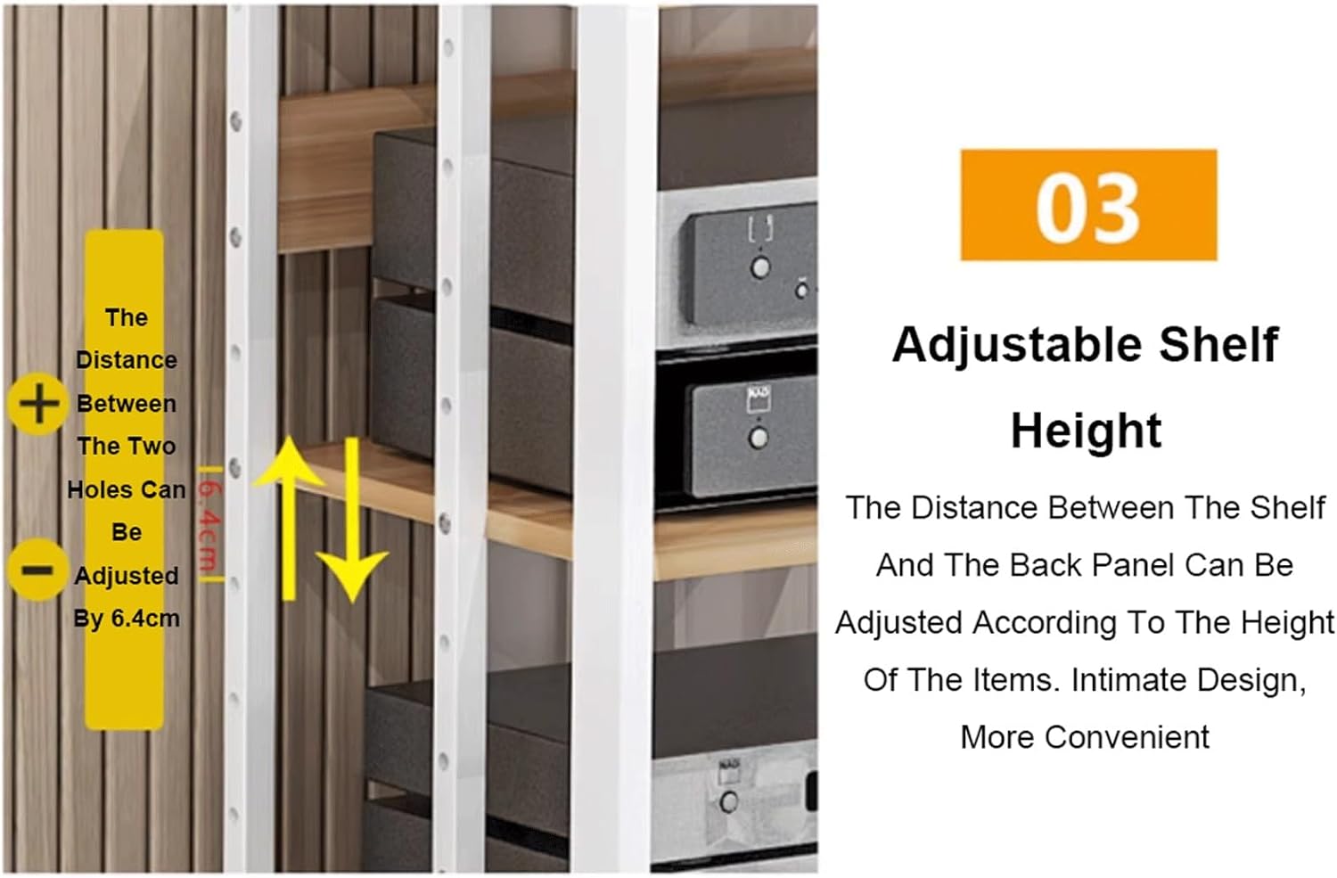 XMFBSY Medios 3/4/5 Tier AV Media Stand with Wheels Media Console HiFi Cabinet with Adjustable Shelves Modern CD Record Player Stereo Component Rack for Home Office Theater Organizer(White