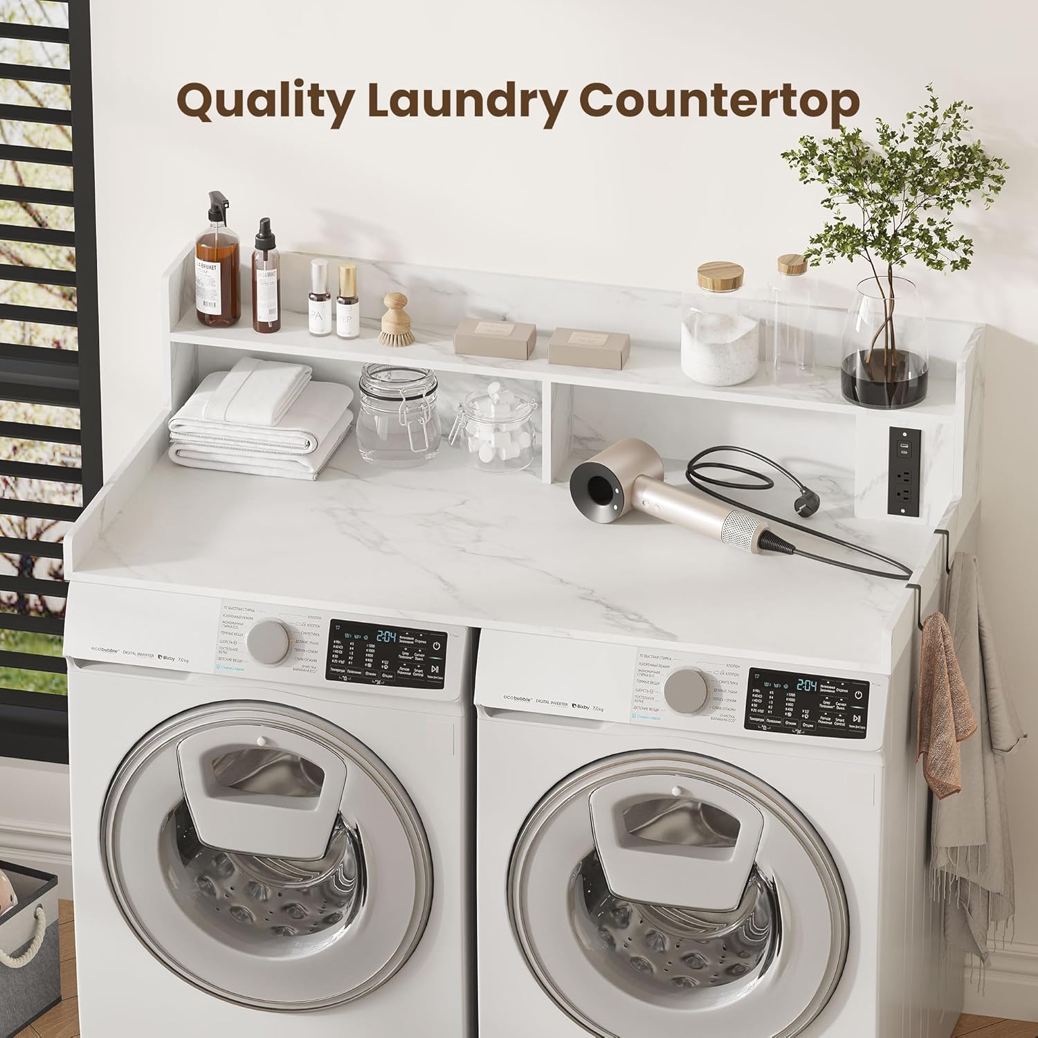 Upgraded 2-Tier Washer and Dryer Countertop with Power Outlet,54