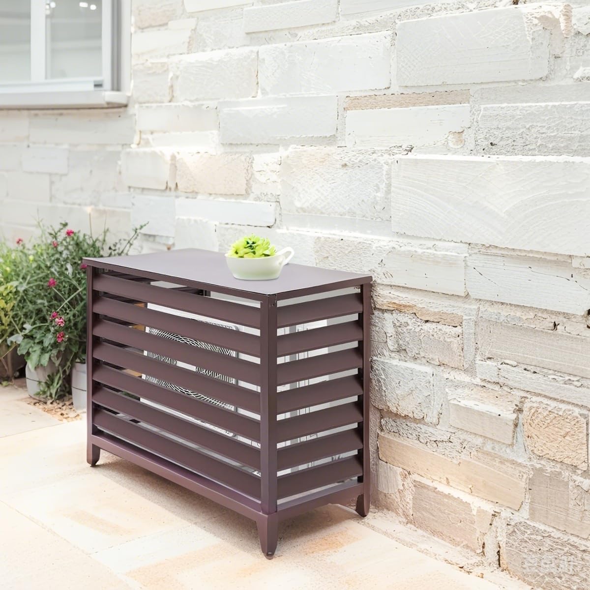 Outdoor Air Conditioner Cover For Heat Pump, Air Conditioner Protection Cover Aluminium To Hide Outdoor Air Conditioner Unit Flower Stand Louvered Fireproof(110*80*60cm)