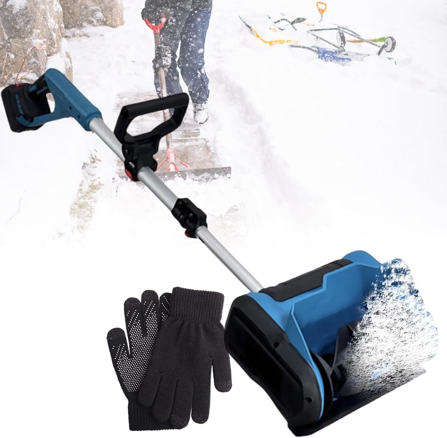 Electric Snow Shovel 12.2“ Cleaning Width,1200 W Chargeable Cordless Pushing Snow Blower 26 ft Throwing Distance,with Adjustable Telescopic Pole,Brushedmotor-2Battery
