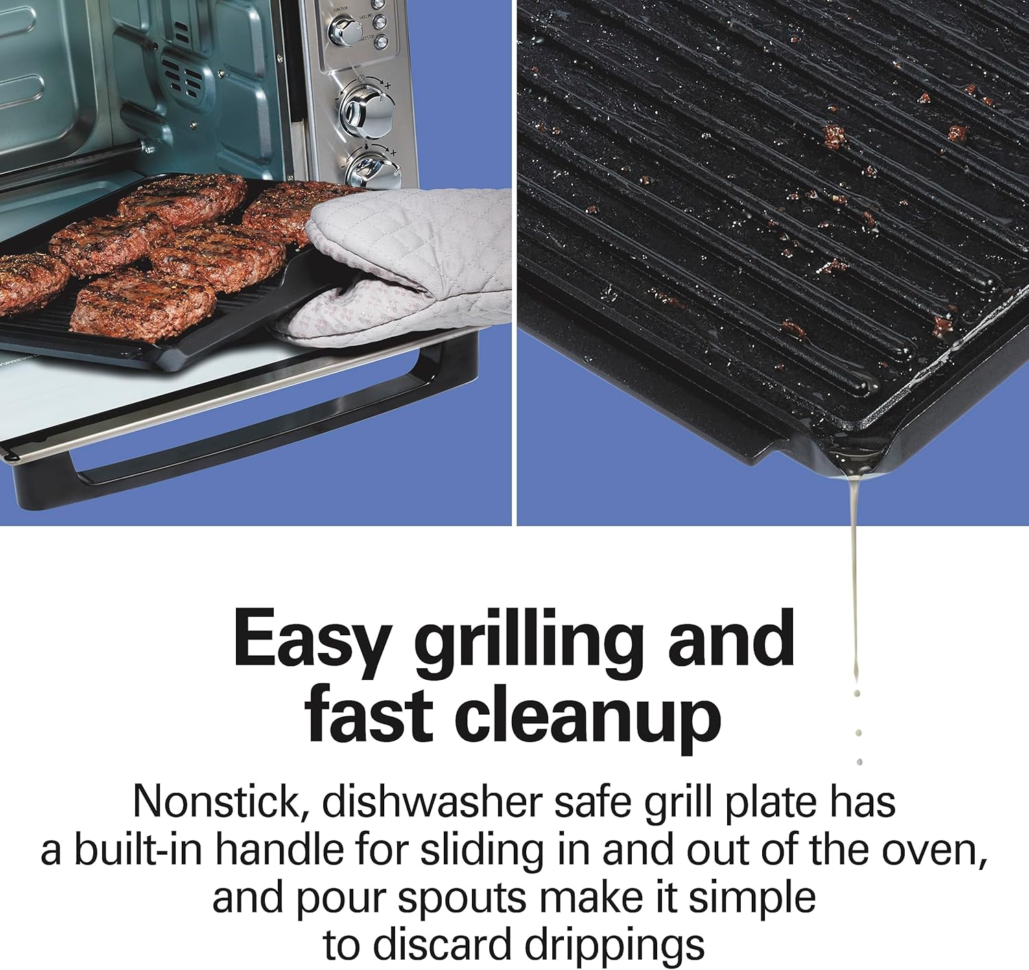 Hamilton Beach 6-in-1 Sure Crisp Air Fryer Toaster Oven Combo & Electric Indoor Grill, 450 F Searing Temp, Bake, Broil, Toast and Pizza Function, .88 cu. ft., 6 Slice Capacity, Stainless Steel (31395)