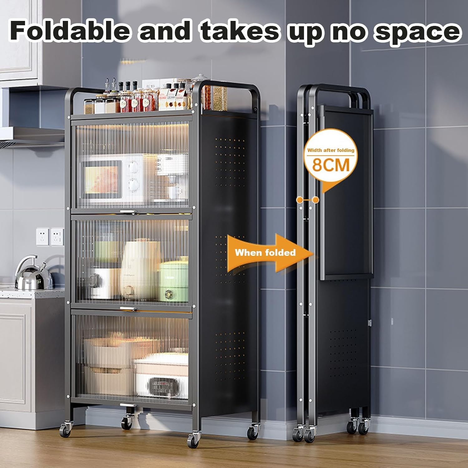 Microwave Stand Microwave Oven Rack,Kitchen Storage Unit 4 Tier Freestanding Baker‘s Rack Microwave Stand, Industrial Microwave Oven Stand Cabinet, for Home, Kitchen, Dining Room (Color : Gr